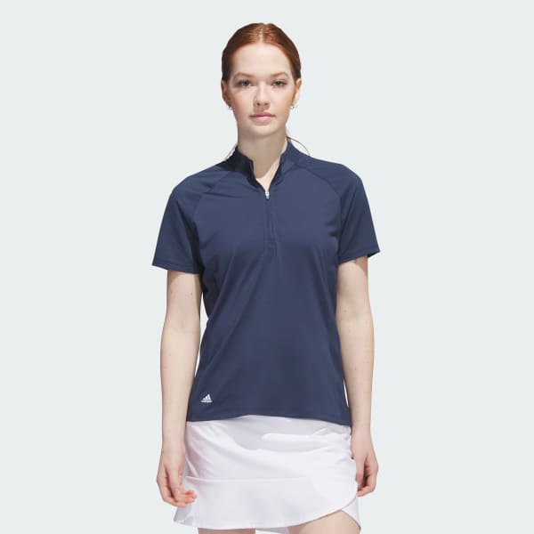 Blue Quarter-Zip Mock Neck Polo Shirt