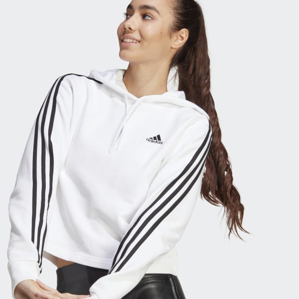 adidas Womens Essentials 3-Stripes French Terry Cropped Hoodie