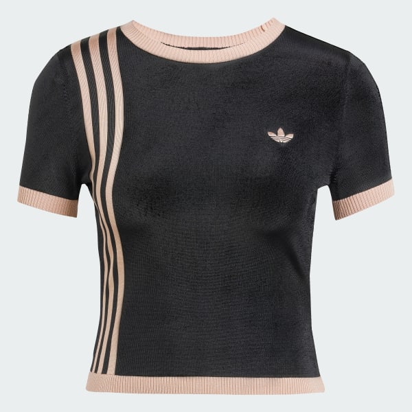 Black Knitted 3-Stripes Short Tee