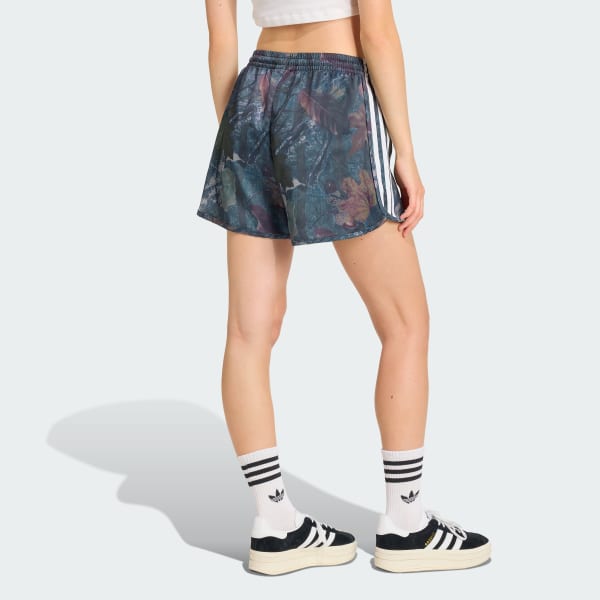 Black adidas Originals Leaf Camo Print Satin Shorts