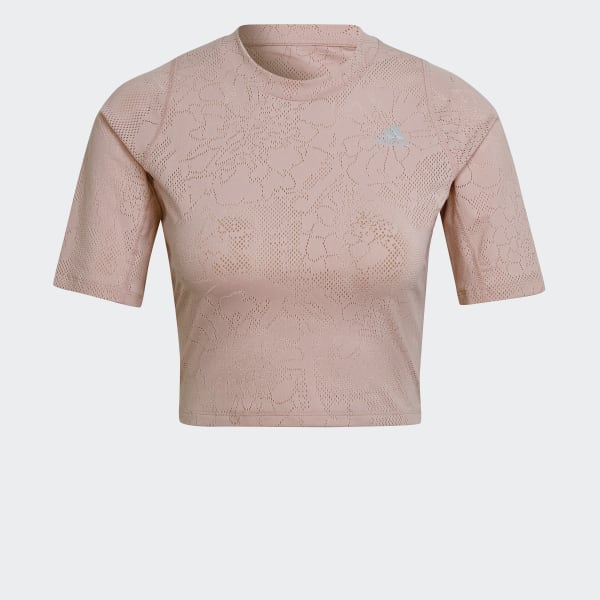 Pink Run Fast Lace Crop Running T-Shirt CE423