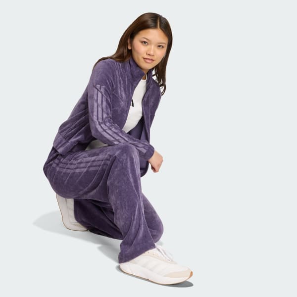 Purple Tiro Velour Open-Hem Pants