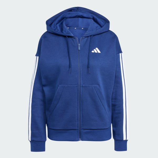 adidas Essentials 3-Stripes Full-Zip Fleece Hoodie - Blue