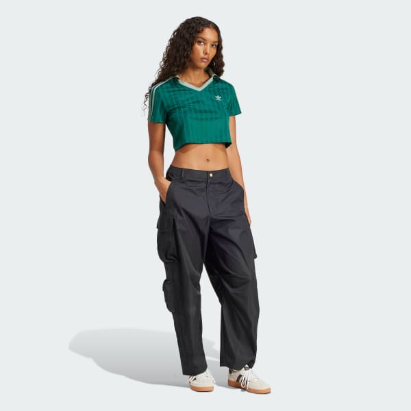 グリーン アディカラー フットボール ジャカード Vネック クロップポロシャツ