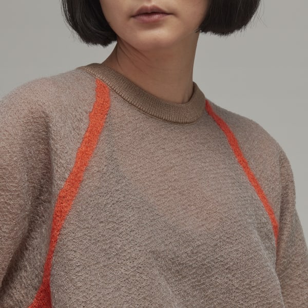 Brown Y-3 Classic Sheer Knit Crew Sweater AT140