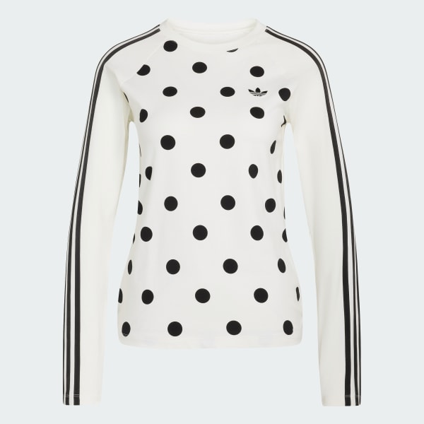 White POLKA DOTS SLIM LONG SLEEVE TOP