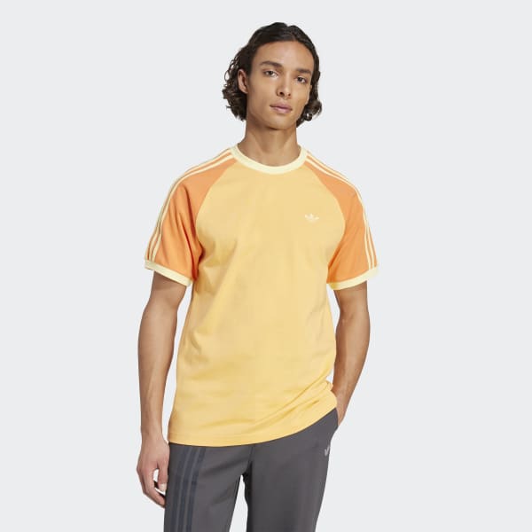 ◆adidas◆ Cali Tea Tech Green Yellow KC4961 adidas Original Cali 3 Stripes Mens Short Sleeve Shirt Tech