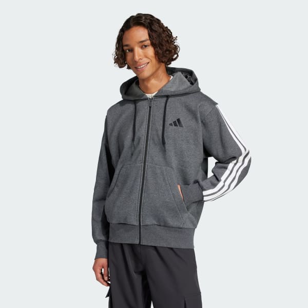adidas Essentials 3-Stripes Fleece Hoodie - Grey | Free