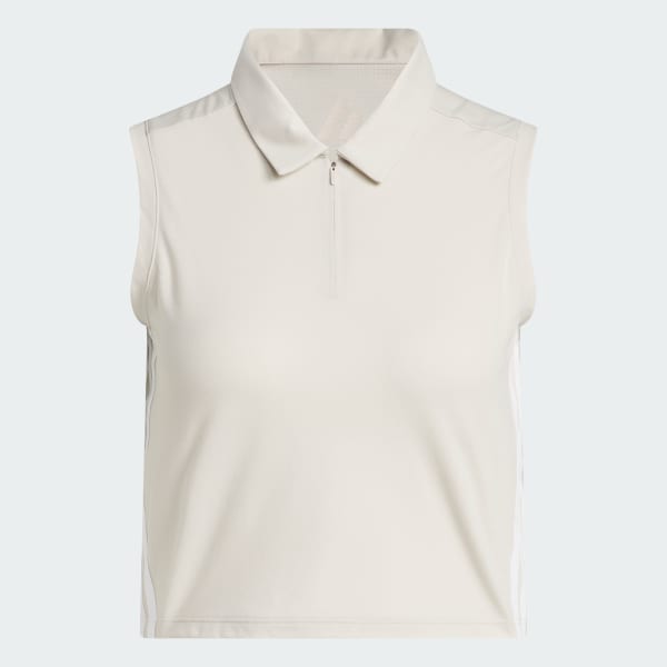 Beige Beyond the Course Crop Twistknit polotrøje