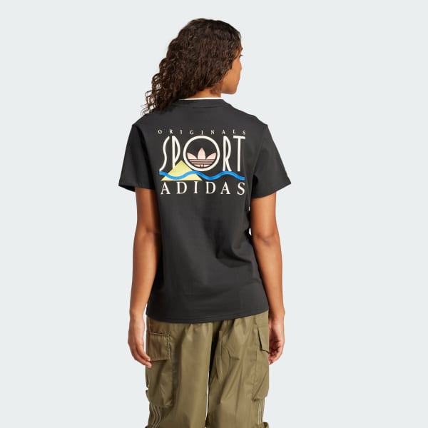 Black Graphic adidas Sports Loose 3-Stripes Tee