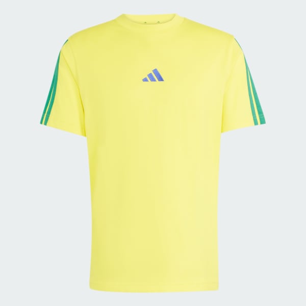 Amarelo Camiseta em Malha Simples Essentials Três Listras
