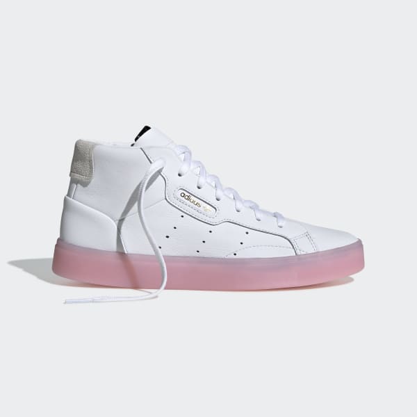 adidas originals sleek mid top sneaker in white and pink