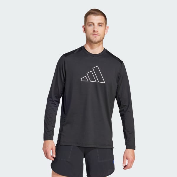 adidas Train Icons Small Logo Long Sleeve Training Tee - Black | Men's ...