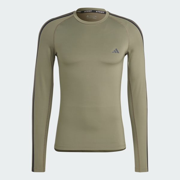 adidas Techfit 3-Stripes Training Long Sleeve Tee Green adidas