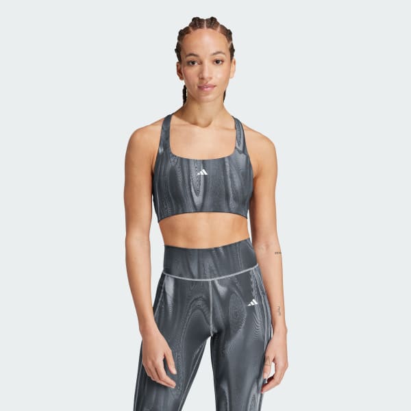 Grey Powerimpact Training Medium-Support 3-Stripes Bra