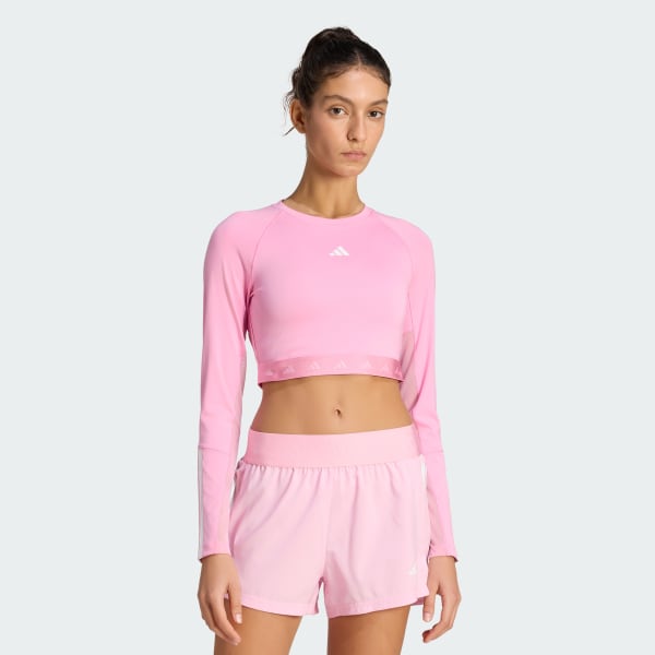 Rosa Playera Corta de Entrenamiento Hyperglam de Manga Larga