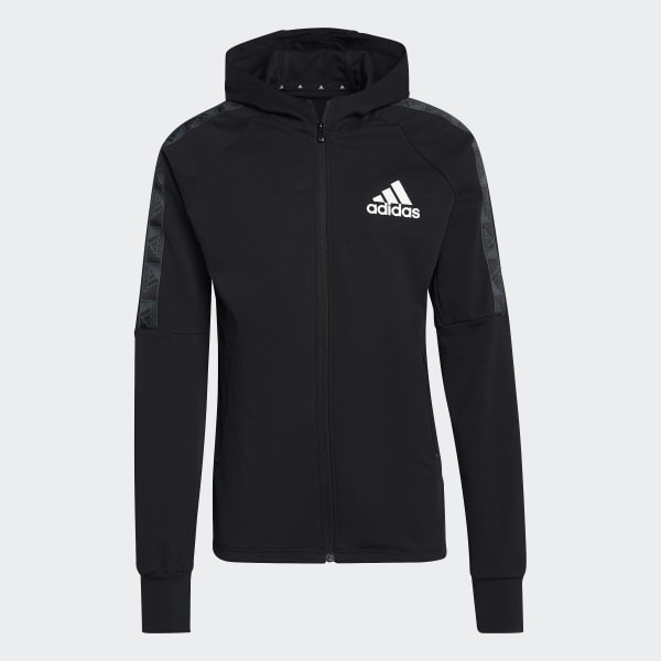 Schwarz AEROREADY Designed to Move Sport Motion Logo Kapuzenjacke