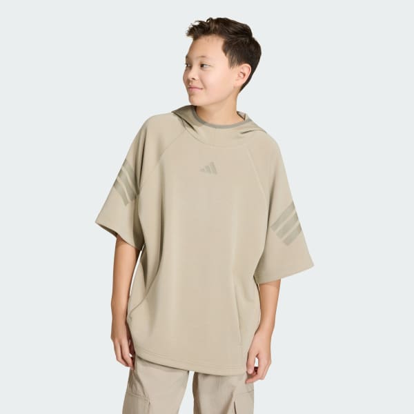 hnedá MIKINA S KAPUCŇOU FUTURE ICONS 3 STRIPES SHORT SLEEVE