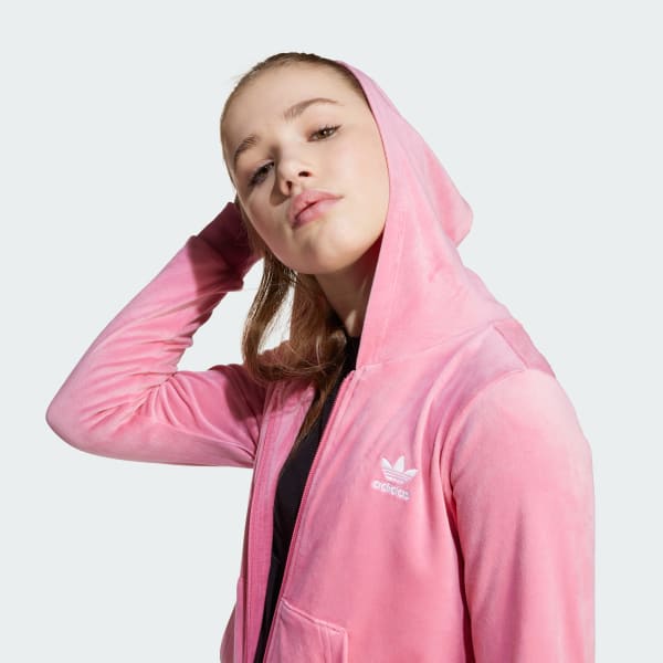 adidas Velour Zip Hoodie - Pink | Free Shipping with adiClub