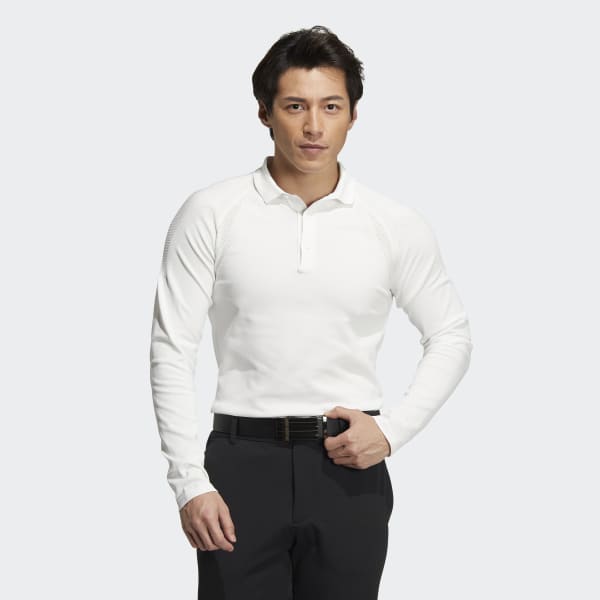 White Statement Primeknit Long Sleeve Polo Shirt LOL44