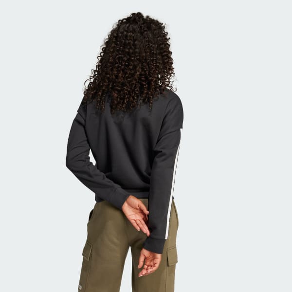 Siyah Essentials 3-Stripes French Terry V-yaka Sweatshirt