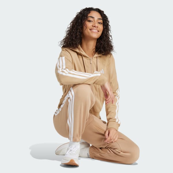 Brown Essentials 3-Stripes French Terry Full-Zip Hoodie