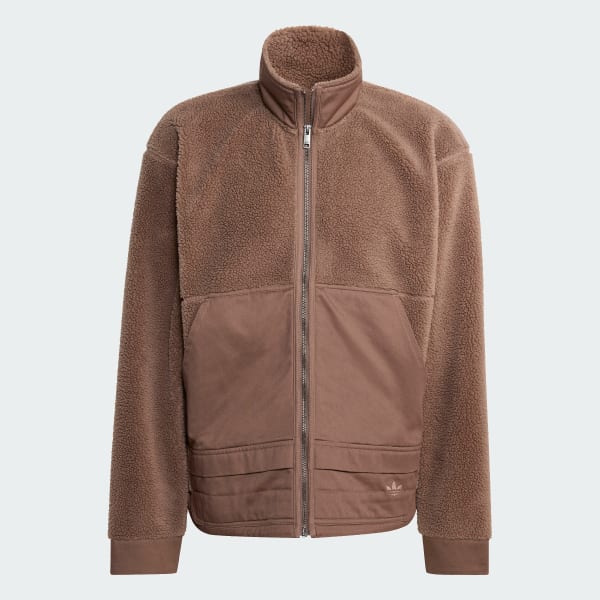 Castanho Casaco em Fleece Polar de Elevada Qualidade com Fecho Integral Essentials