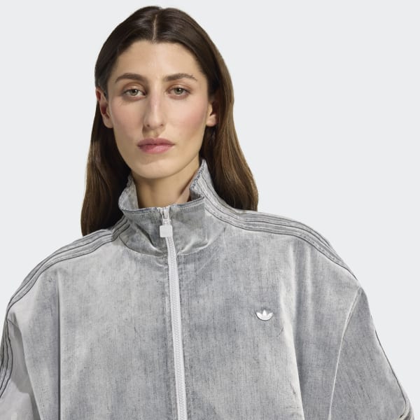 adidas Brushed Twill Oversized Firebird Track Jacket - Grey | Free