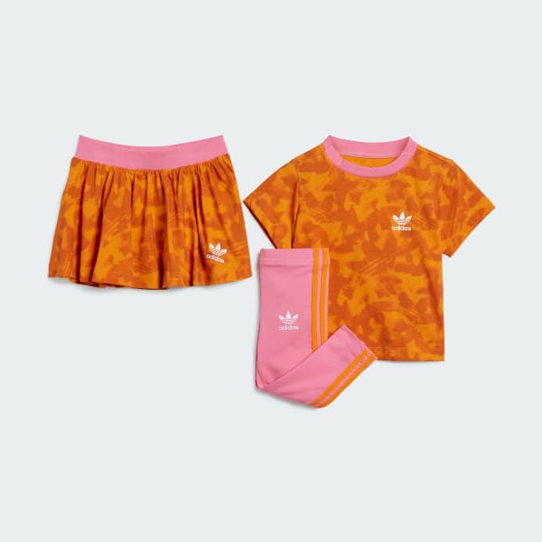 Naranja Conjunto de Camiseta y Falda Summer Allover Print