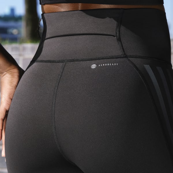 Noir Legging court Daily Run 3-Stripes 2,54 cm