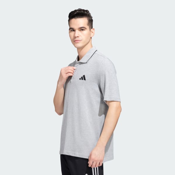 Grey Small Logo Pique Polo Shirt
