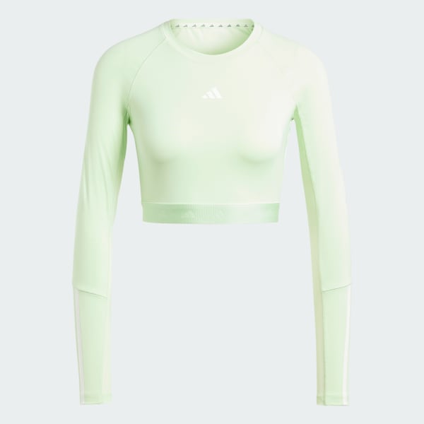 adidas Hyperglam Training Crop Long Sleeve Tee - Green | Women's ...