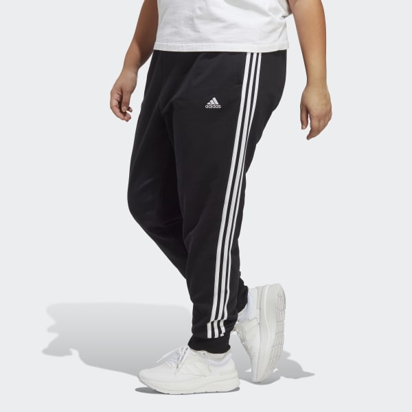 Black Essentials 3-Stripes French Terry Cuffed Pants (Plus Size)
