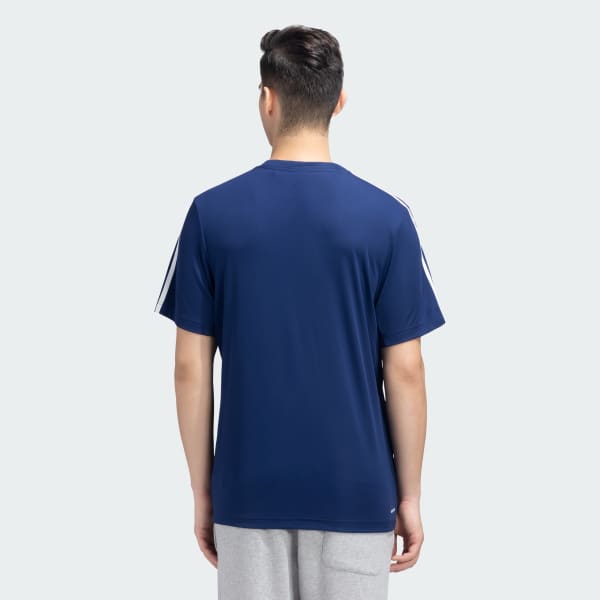 Blue TRAINING ESSENTIALS BASE 3 STRIPES TEE