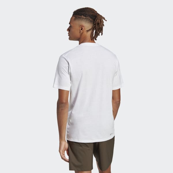 adidas Train Essentials Seasonal Logo Training Tee - White | Men's ...