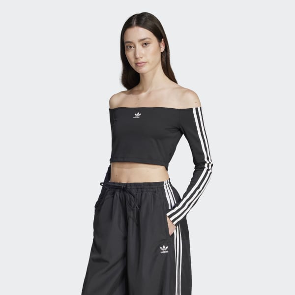 adidas Koszulka Adicolor Off Shoulder Long Sleeve - Bialy