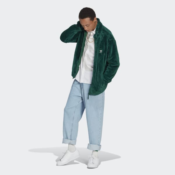 adidas Essentials+ Fluffy Fleece Track Jacket - Green | Men's Lifestyle ...