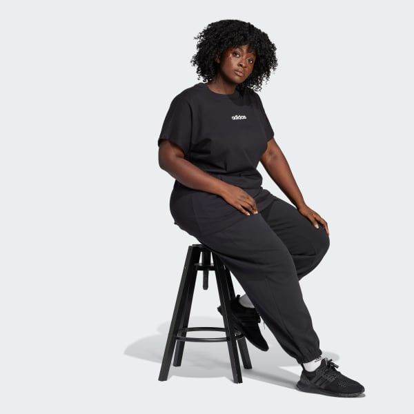 Black Essentials Linear Cotton Tee (Plus Size)