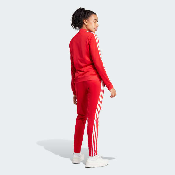 Conjunto Agasalho Adidas Essentials 3-Stripes Feminino Vermelho