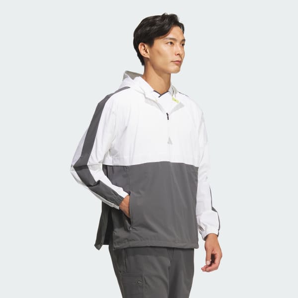 ホワイト 【ゴルフ】クオータージップ　フード　プルオーバー 長袖