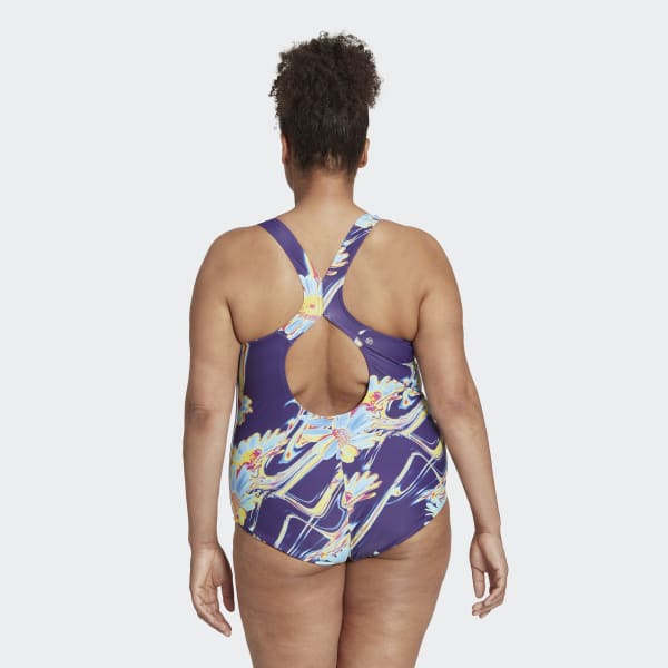 Μωβ Positivisea 3-Stripes Graphic Swimsuit (Plus Size)