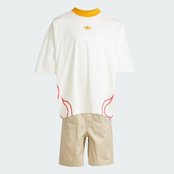 Blanco Conjunto de polo y short de sarga para niños