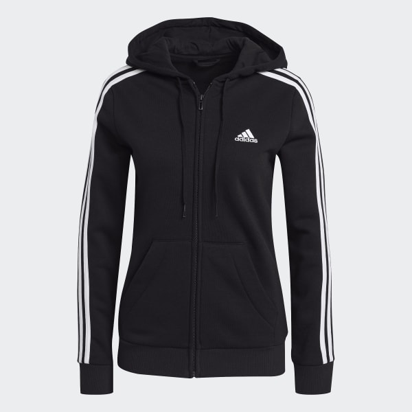 Μαύρο Essentials Fleece 3-Stripes Full-Zip Hoodie
