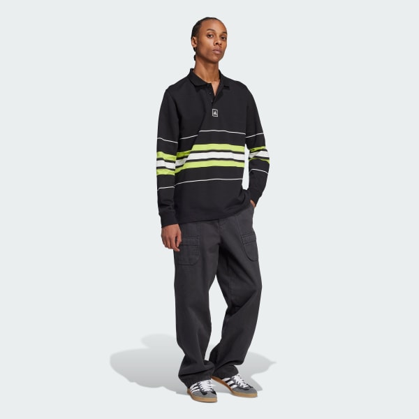 Negro Camiseta Polo a Rayas Q1