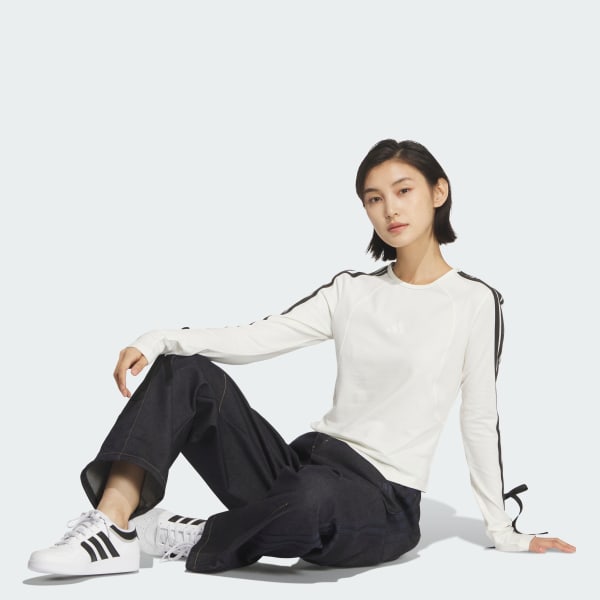 White Women 3 Stripe 롱 슬리브 티