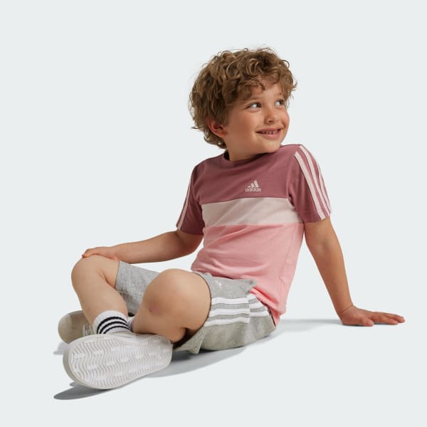 Pink Tiberio 3-Stripes Colorblock Cotton Kids T-shirt
