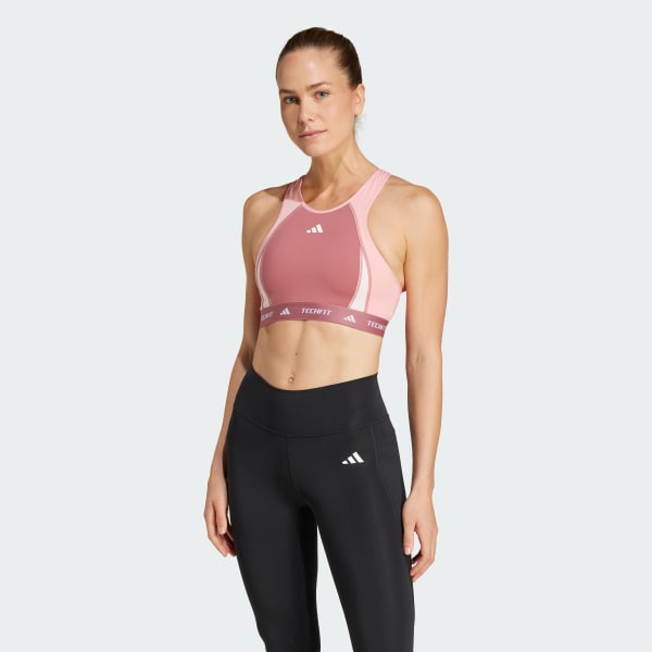 Rosa Top Deportivo Techfit Cuello Alto Soporte Medio Colorblock