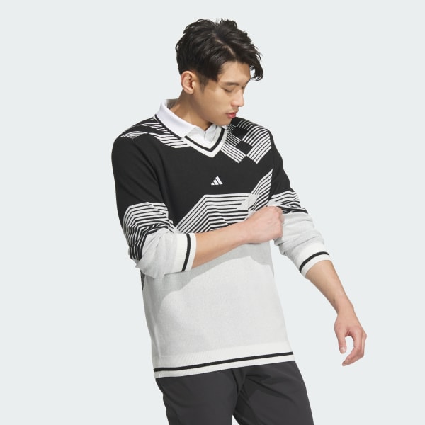 White 니트 브이-넥 롱 슬리브 풀오버 스웨터