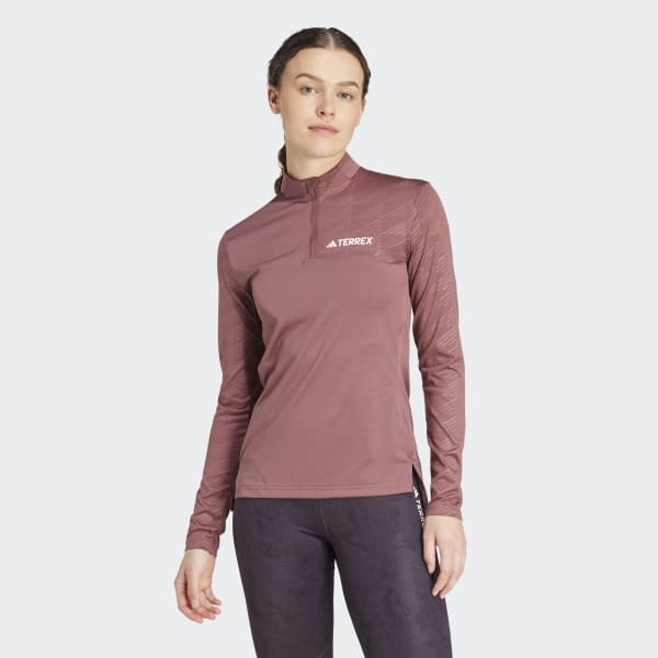 adidas Terrex Multi Half-Zip Long Sleeve Tee - Burgundy | Free