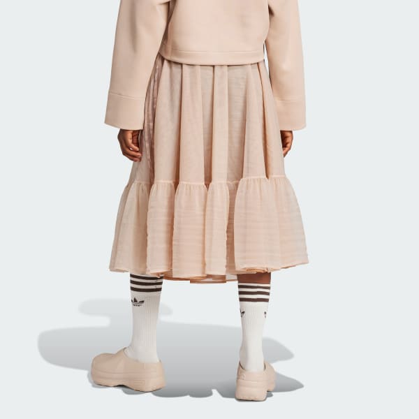Μπεζ Waistband Tulle Maxi Skirt